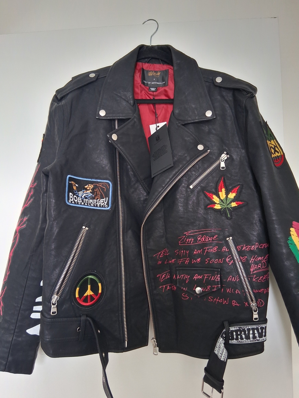 Cult of Individuality Black Leather Embellished Bob Marley With Matching Hat!